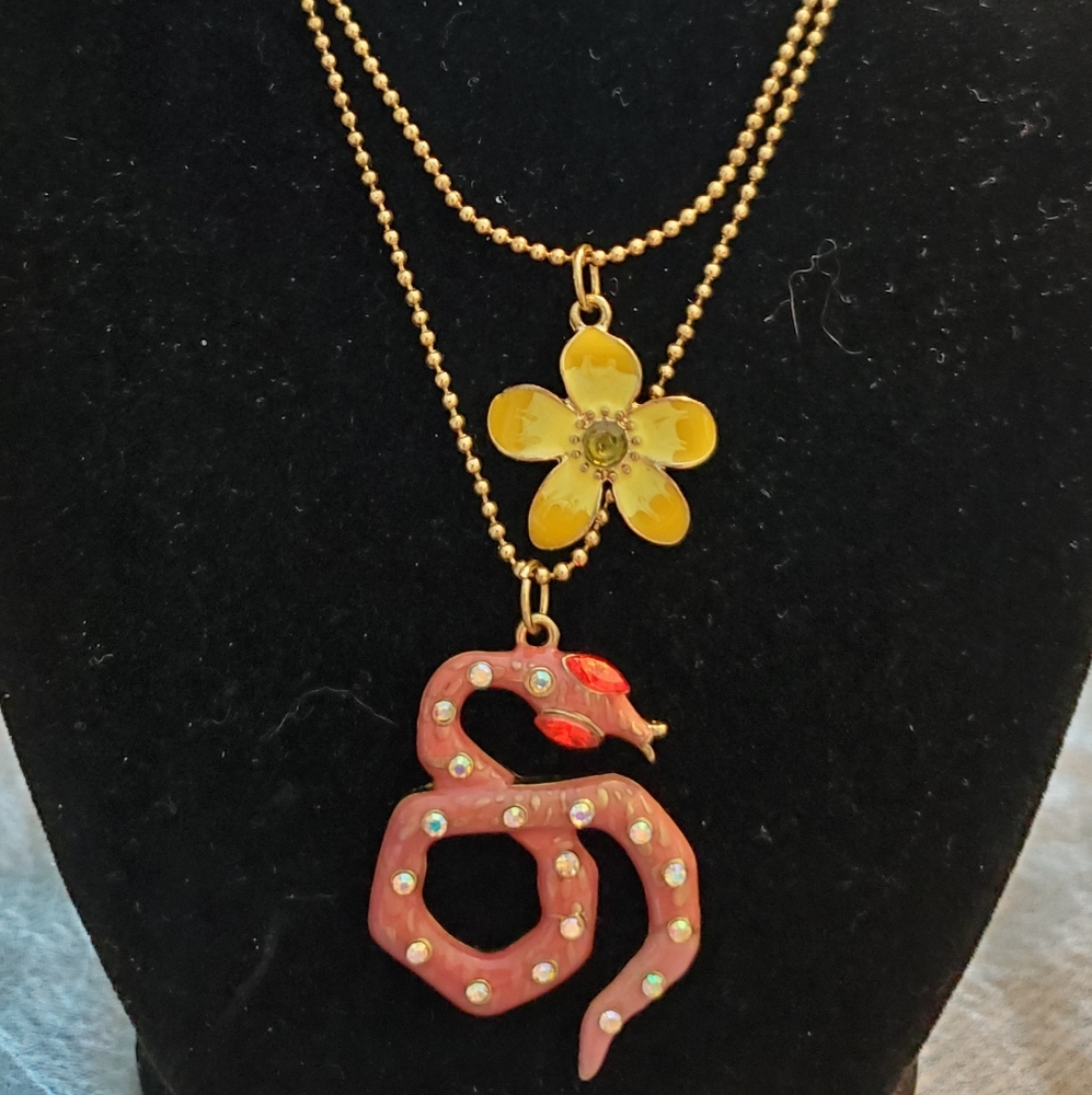 Betsey Johnson 3 Piece Set Snake & Flower Necklace & Earrings